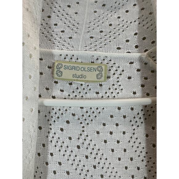 SIGRID OLSEN Studio Open Front Cardigan Sweater Ivory Open Knit Size XL - Picture 2 of 5